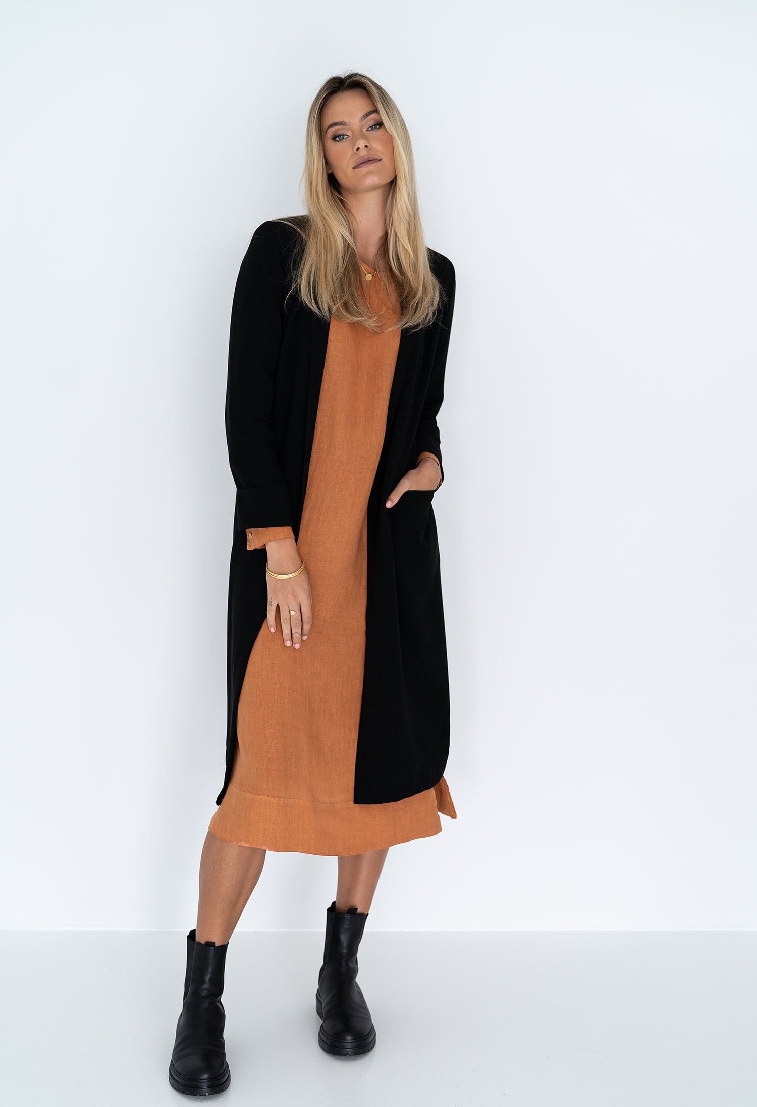 Shift dress with outlet longline jacket